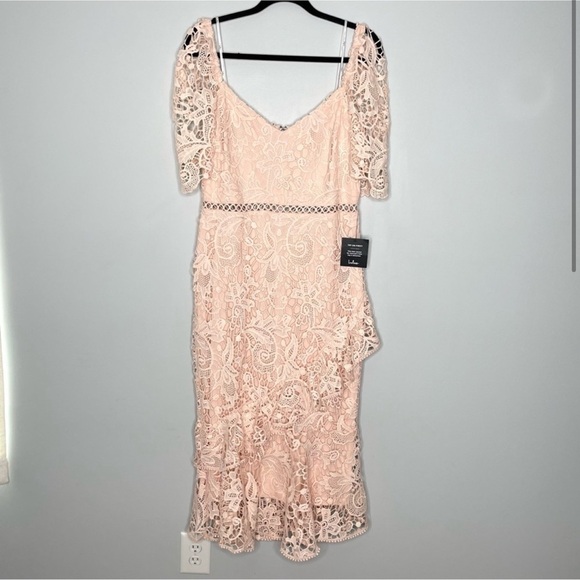 Lulus Briarwood Blush Pink Lace Ruffled Midi Dress M7. - Picture 15 of 16